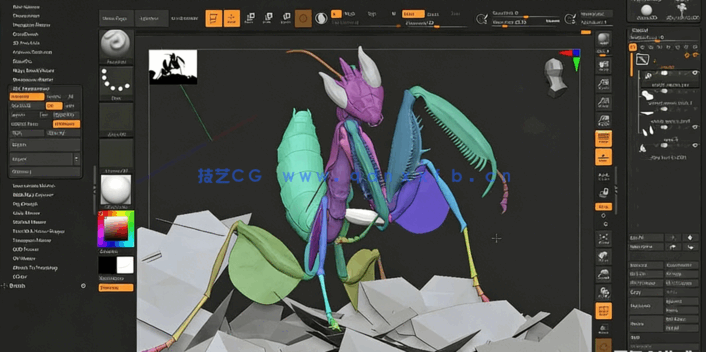 ZBrush与Marmoset Toolbag螳螂生物概念雕刻建模视频教程(图4)