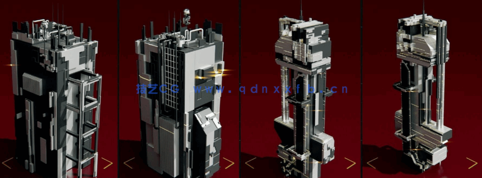 [建筑景观] 未来城市科幻建筑白模组合包3D模型(图6)