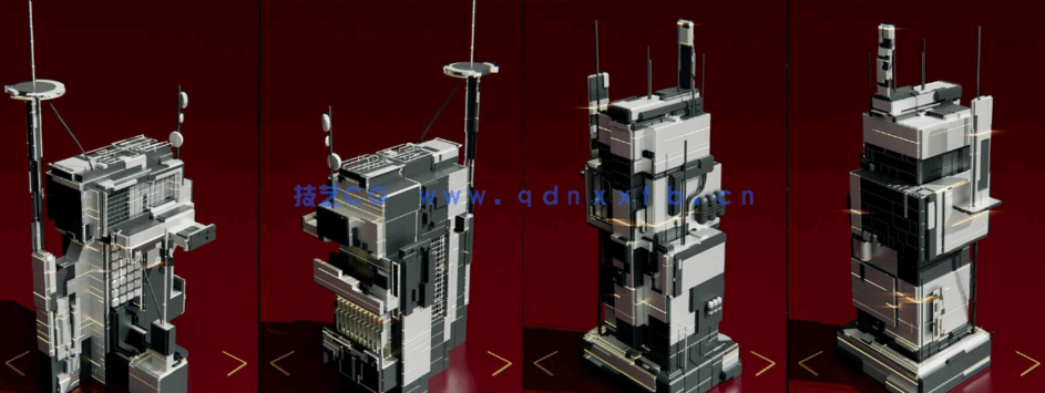 [建筑景观] 未来城市科幻建筑白模组合包3D模型(图2)