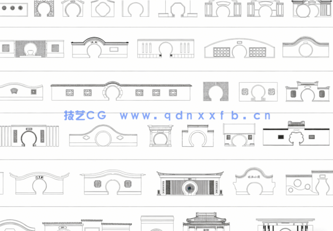  2026年最新月洞门CAD图库CAD宝瓶门CAD海棠门CAD八角门CAD围墙小品(图2)