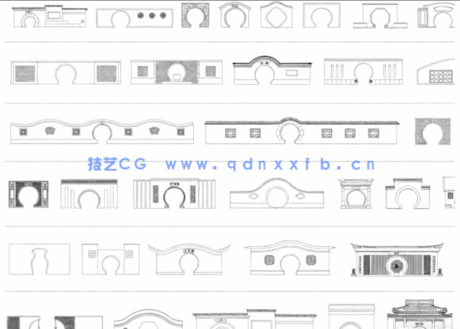  2026年最新月洞门CAD图库CAD宝瓶门CAD海棠门CAD八角门CAD围墙小品(图3)