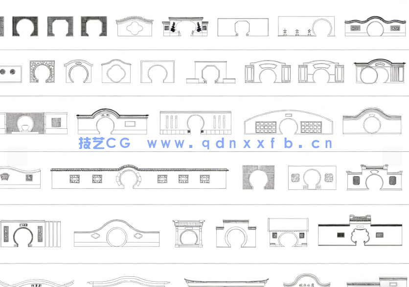  2026年最新月洞门CAD图库CAD宝瓶门CAD海棠门CAD八角门CAD围墙小品(图4)