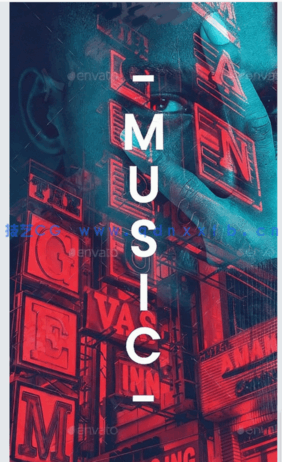 科幻赛博朋克风格双重曝光效果PSD模板(图1)