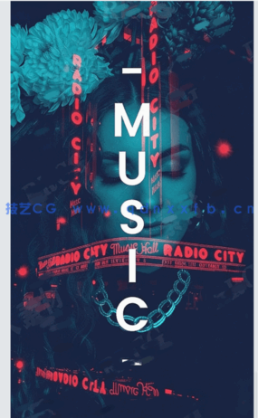 科幻赛博朋克风格双重曝光效果PSD模板(图2)