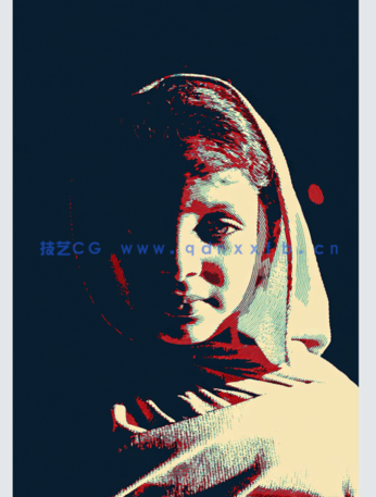 双色调波浪线条纹理效果人像PSD模板(图3)