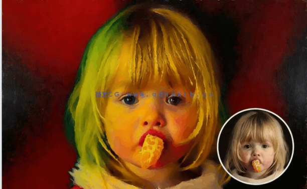 逼真油画肖像效果数字绘画人像PSD模板(图4)