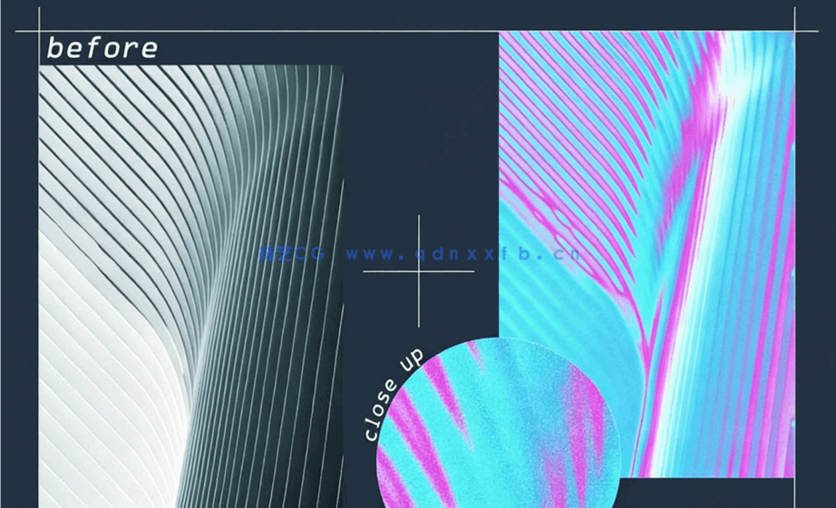 彩虹全息配色游离状态抽象复古粒状纹理PSD模板(图3)