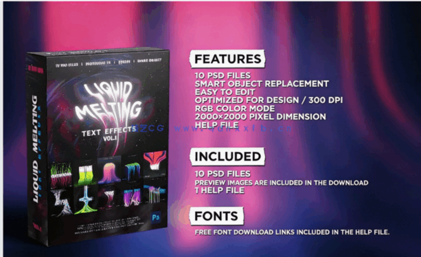 10种不同熔化文本效果艺术字PSD模板(图1)