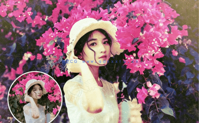 逼真复古多彩色调划痕效果人像写真PSD模板(图3)