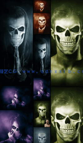 万圣节惊悚夸张恐怖人像面部妆容PSD模板(图5)