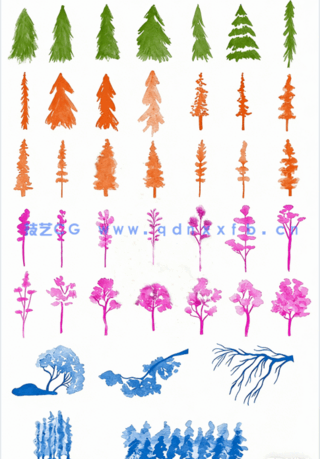 室内设计AECOM水彩风PS素材合集+40只立面植物ps笔刷(图1)