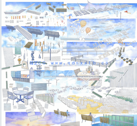 室内设计AECOM水彩风PS素材合集+40只立面植物ps笔刷(图4)