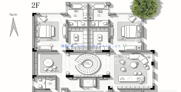 大户型300平到2742平平面方案优化CAD图库PSD彩图素材合集(图4)
