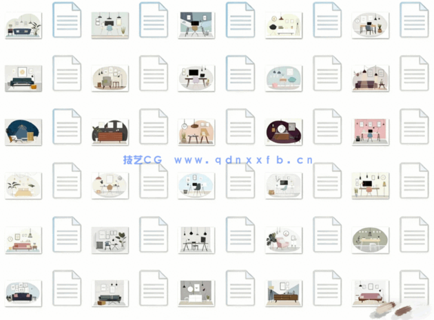 室内插画场景家具植物拼贴风效果图psd分层素材(图1)