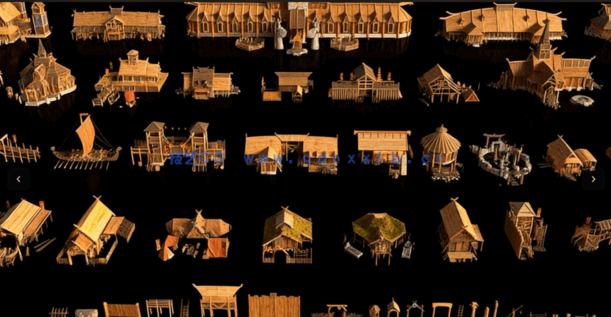 32.5G超大容量C4D维京时代小渔村古建筑模型合集(图2)