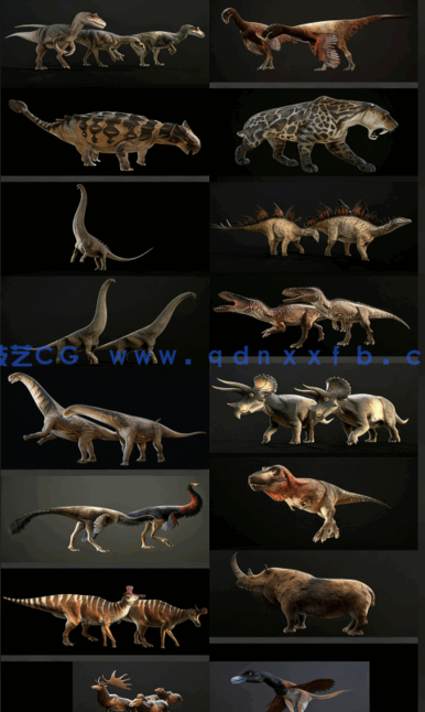 16个高精度C4D白垩纪恐龙动物模型合集包(图1)