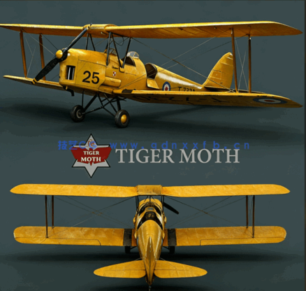 哈维兰虎蛾联络机教练飞机三维模型 Tiger moth(图1)