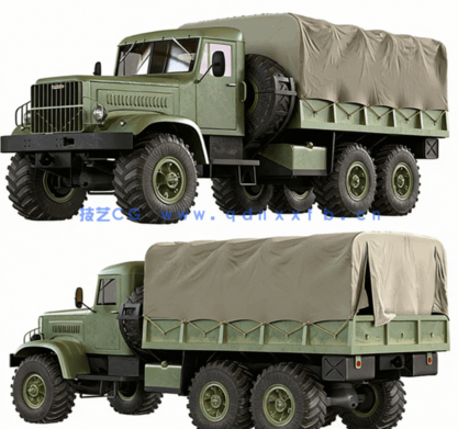 12轮全地形军用物资运输卡车三维模型 KrAZ-214(图1)