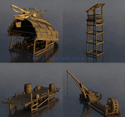 [建筑景观] 海盗湾主题小镇村落建筑环境场景3D模型(图5)