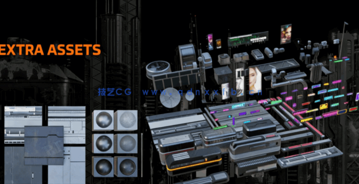 [建筑景观] 赛博朋克风格模块化摩天大楼建筑场景资产包3D模型(图5)