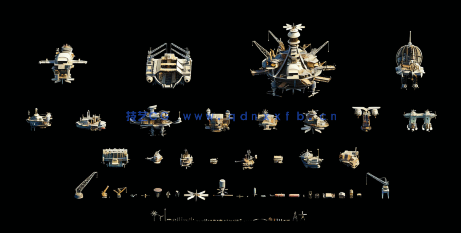 [建筑景观] 天空之城房屋飞船建筑场景3D模型合集 更新版(图3)