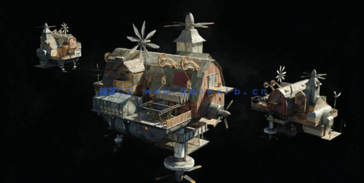 [建筑景观] 天空之城房屋飞船建筑场景3D模型合集 更新版(图5)