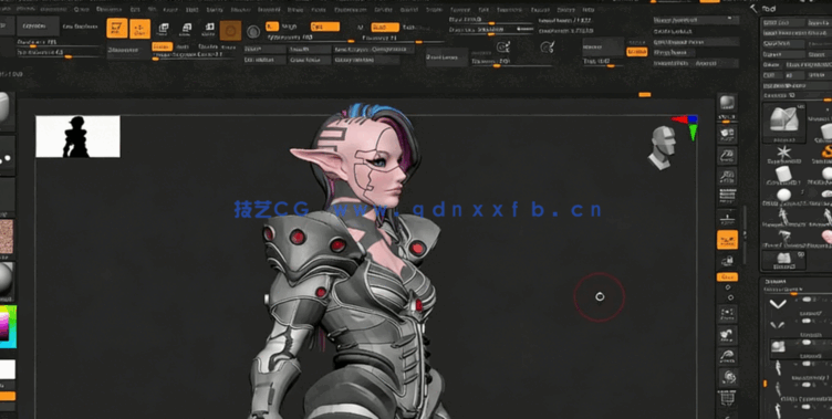 Zbrush赛博朋克女性角色雕刻建模实例制作视频教程(图2)