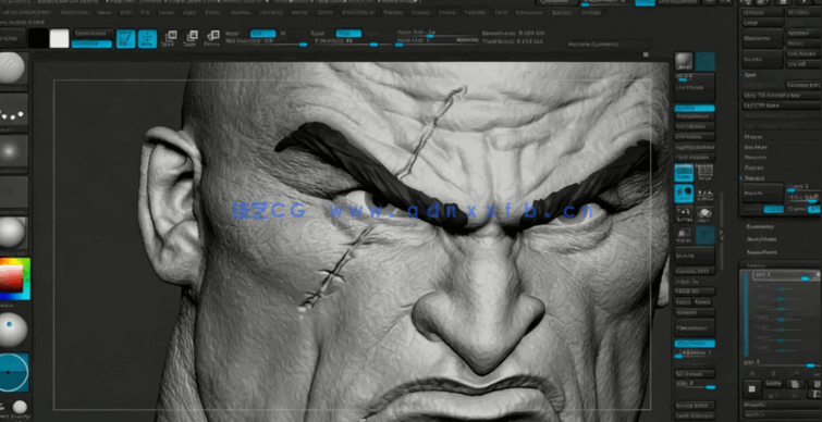 Zbrush战神游戏角色奎托斯头部与身体实例制作视频教程 (图5)
