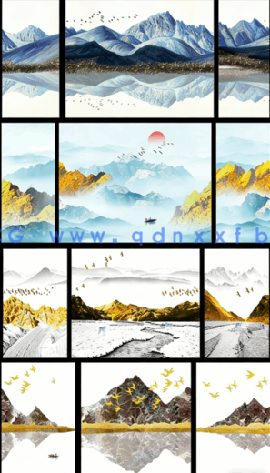 金色山水三联装饰画(图2)