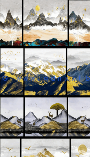 金色山水三联装饰画(图4)