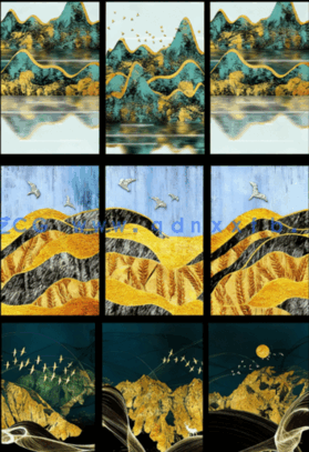 金色山水三联装饰画(图5)