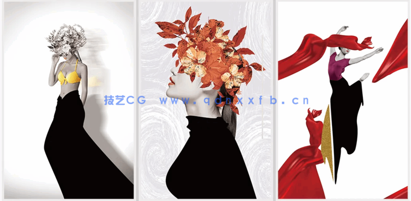 北欧轻奢抽线人物现代装饰画贴图素材(图3)