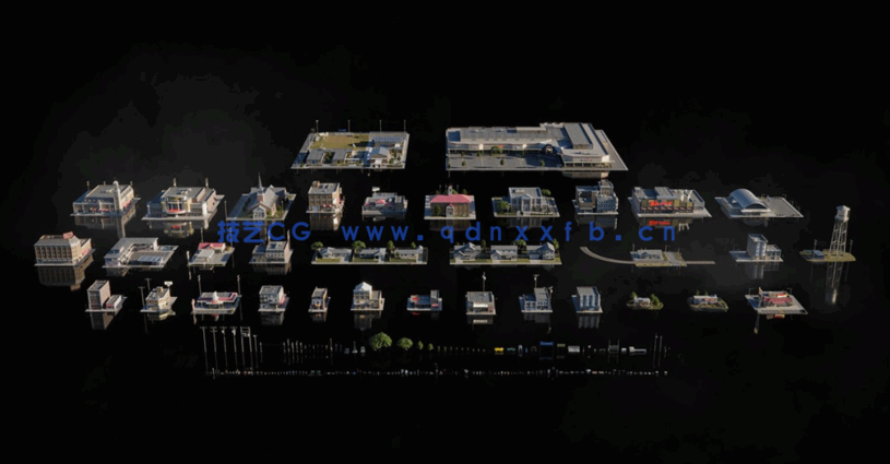 19.1G超大容量C4D战后美国城市复古建筑模型合集(图2)