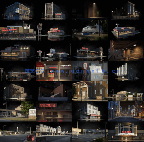 19.1G超大容量C4D战后美国城市复古建筑模型合集(图3)