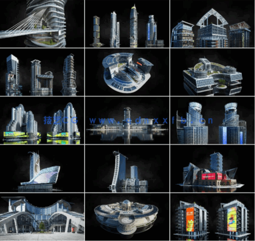 101G超大C4D美国旧金山现代大都市豪华酒店住宅购物中心科幻赛博朋克城市建筑模型合集(图3)
