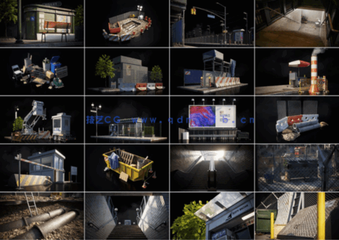 C4D超大现代城市地铁电话亭报摊岗亭工地建筑模型合集(图3)