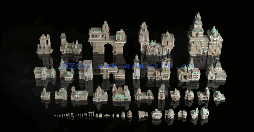 C4D帕拉第奥式中世纪欧洲古建筑模型合集(图2)