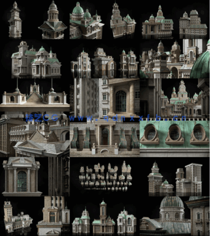 C4D帕拉第奥式中世纪欧洲古建筑模型合集(图3)