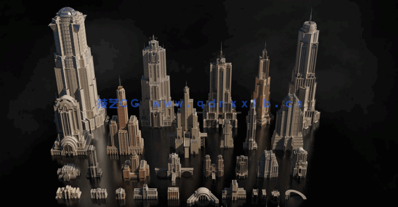 20多个C4D歌利亚风格未来城市大都会混凝土石头建筑模型合集(图2)