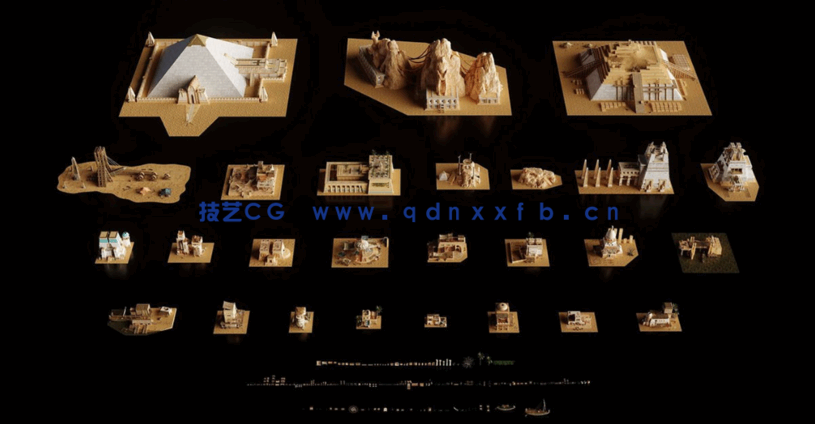 39G超大C4D古埃及金字塔雄伟神庙古代帝国文明城市建筑模型合集(图2)