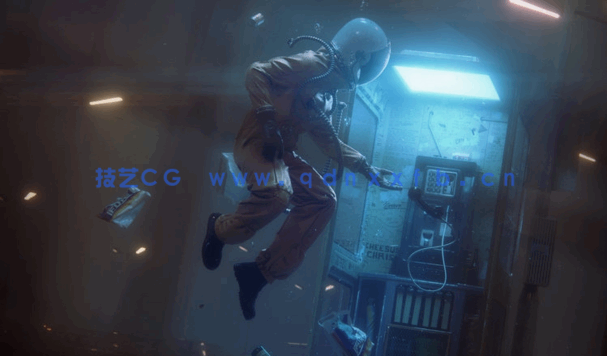 C4D工程悬浮的宇航员和蓝色电话亭夜晚环境神秘气氛室外场景源文件(图2)