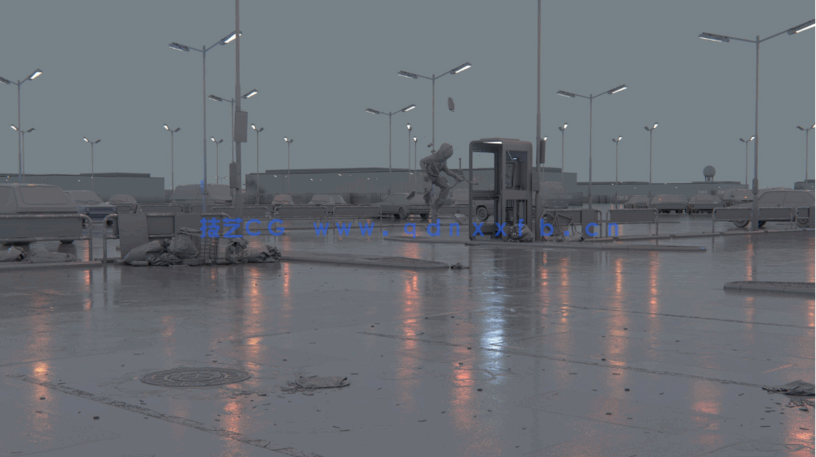 C4D工程悬浮的宇航员和蓝色电话亭夜晚环境神秘气氛室外场景源文件(图3)