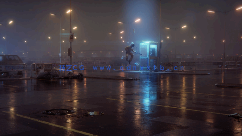 C4D工程悬浮的宇航员和蓝色电话亭夜晚环境神秘气氛室外场景源文件(图4)