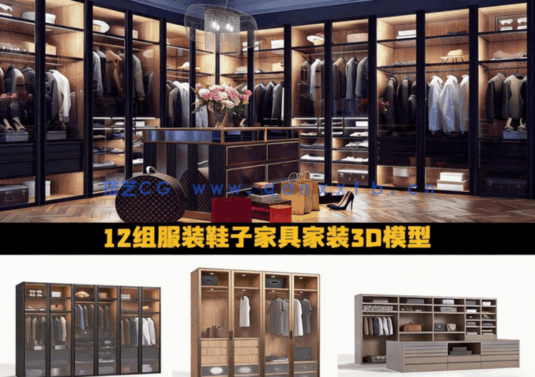  12组现代风格服装鞋子帽子衣柜家具家装3D模型合集 Evermotion(图1)