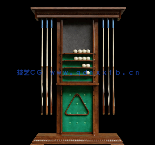 [家具模型] 台球桌案台球球杆体育娱乐用品3D模型(图1)