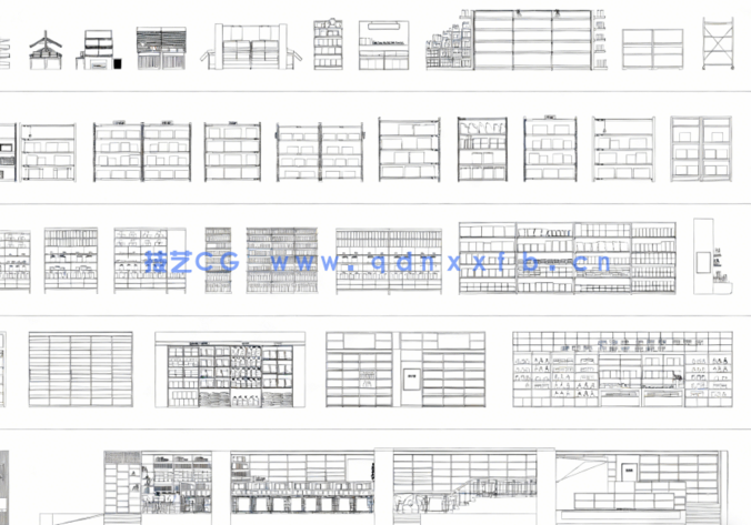  2026年最新陈列架CAD图库CAD货架CAD展示柜CAD展架CAD书架(图4)