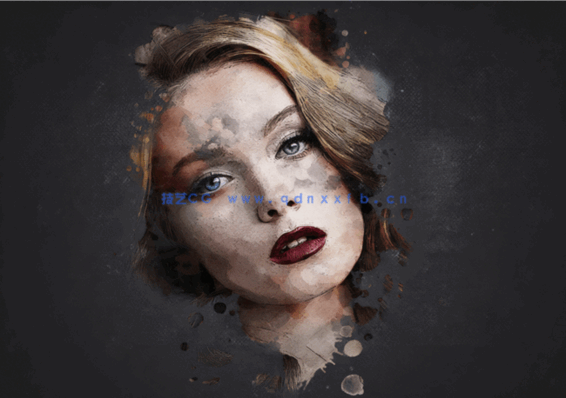 半色调水彩画纹理效果人像PSD模板(图3)