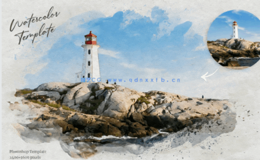 真实效果水彩画照片PSD模板合集(图6)