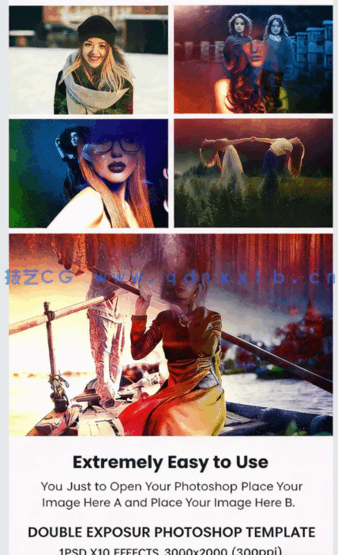 两张图片2合1双重曝光效果PSD模板合集(图3)