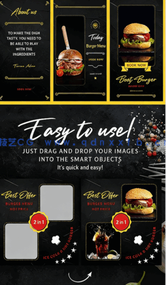 汉堡类快餐厅菜品菜单价格等元素设计PSD模板合集(图2)